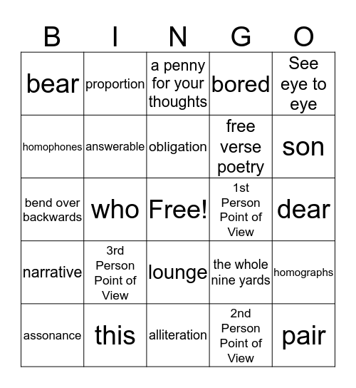 Unit 4, Week 5 Bingo Card