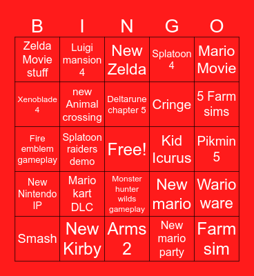 Nintendo Direct Bingo Card