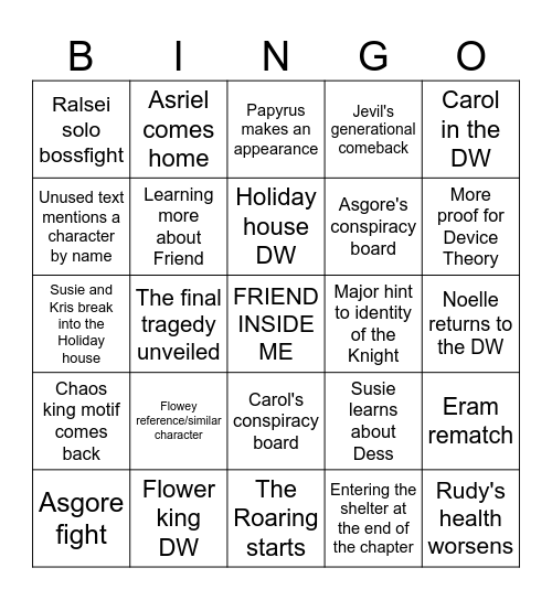 Deltarune Chapter 5 Bingo Card