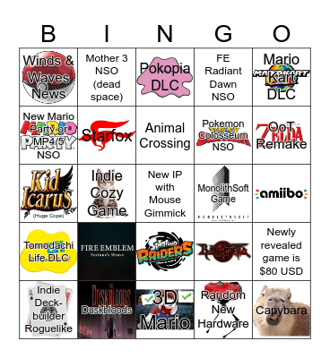 6/9/25 Nintendo Direct Bingo Card