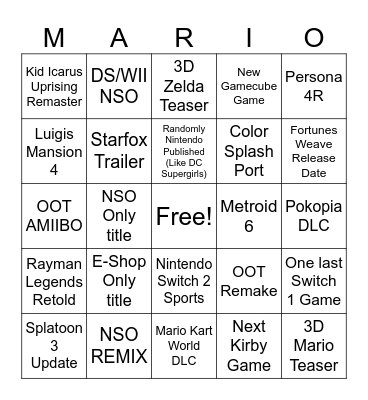 Nintendo Direct Bingo! Bingo Card
