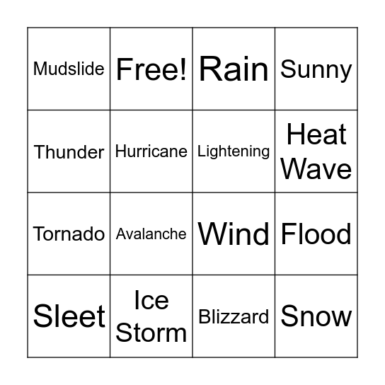 Weather Bingo Card