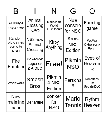 Nintendo Direct 6/9 26 Bingo Card