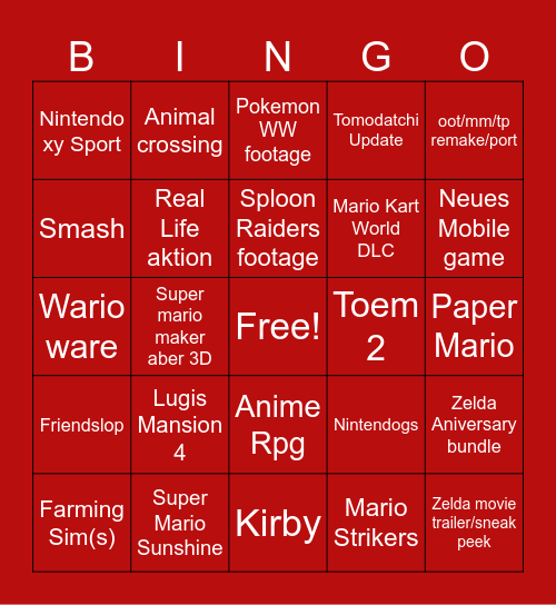 Juni Nintendo Direct BINGO Card