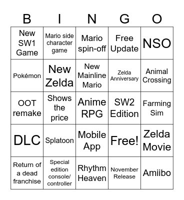 Unlimited Games Bingo Card
