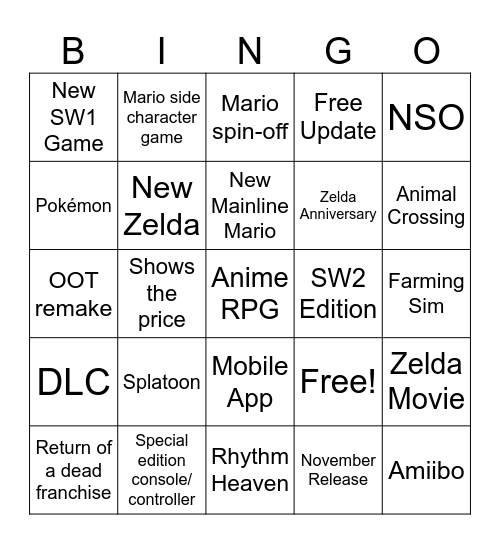 Unlimited Games Bingo Card