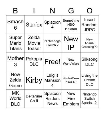 Nintendo Direct Bingo Card