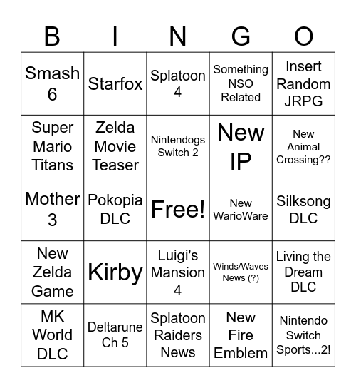 Nintendo Direct Bingo Card