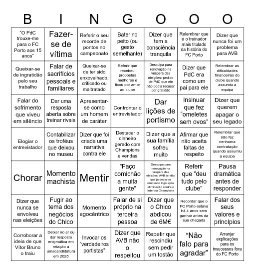 Bingo da RASSA Bingo Card
