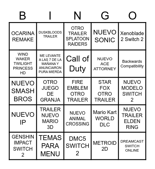 Switch 2 Bingo Card