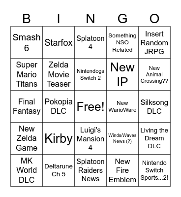 Nintendo Direct Bingo Card
