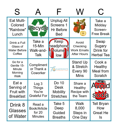 St. Anthony’s Wellness Bingo Card