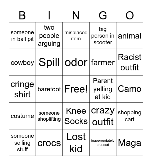 Walmart Bingo Card