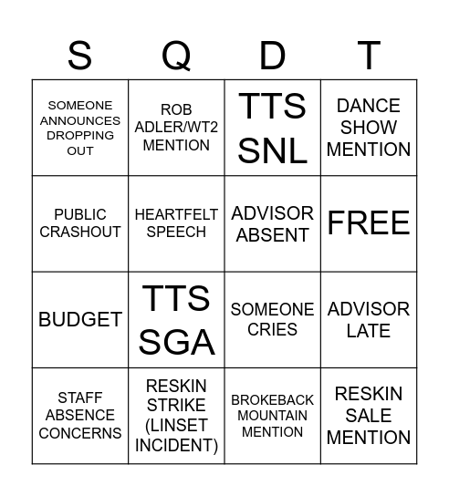 SPRING QUARTER ALL DT MEETING BINGO Card