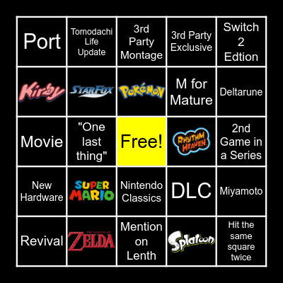 Nintendo Direct Bingo Card