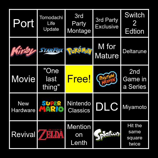 Nintendo Direct Bingo Card
