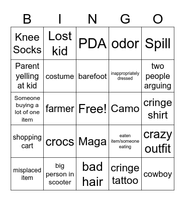 Walmart Bingo Card