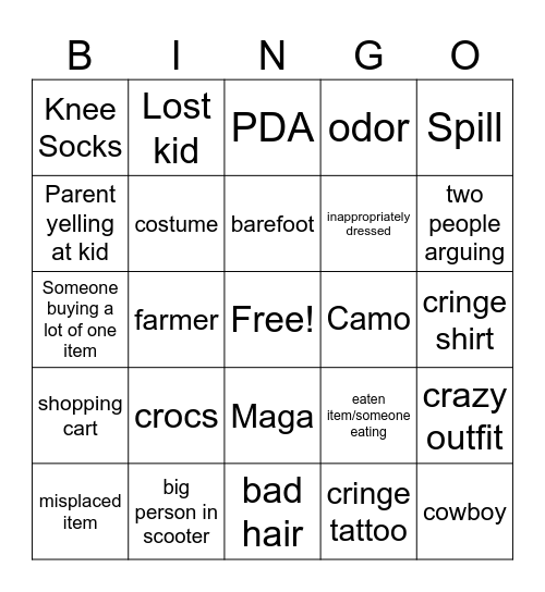 Walmart Bingo Card