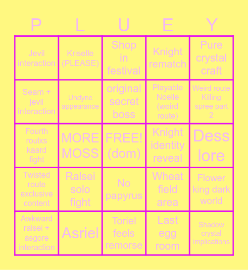 Deltarune chapter 5 Bingo Card