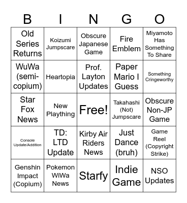 Nintendo Direct 6.9.2026 Bingo Card