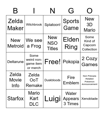 Nintendo Direct 6/8 Bingo Card