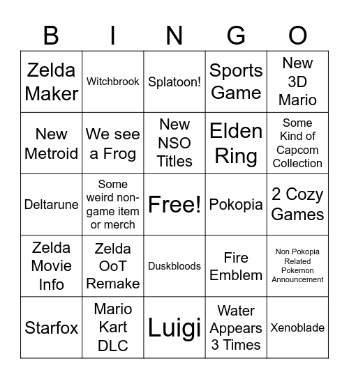 Nintendo Direct 6/8 Bingo Card