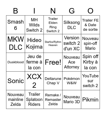 Nintendo Direct Bingo Card