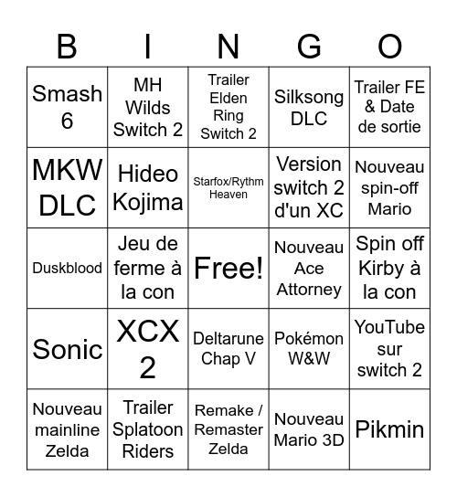 Nintendo Direct Bingo Card