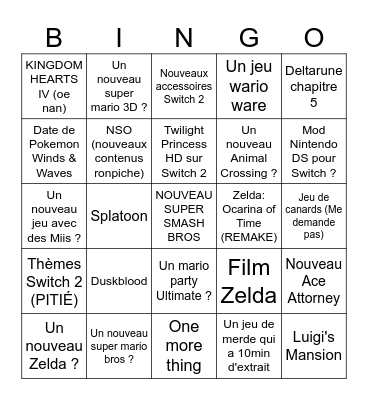 Bingo - Nintendo Direct Bingo Card