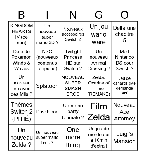 Bingo - Nintendo Direct Bingo Card