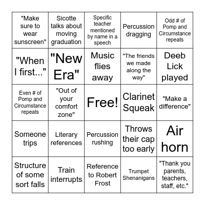 Band Kid Graduation BINGO Card