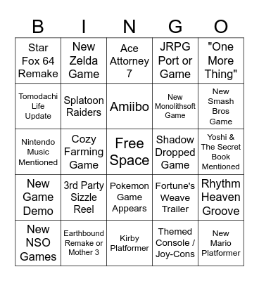 Nintendo Direct Bingo (06/09/2026) Bingo Card