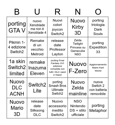NINTENDO DIRECT 9 GIUGNO 2026 Bingo Card