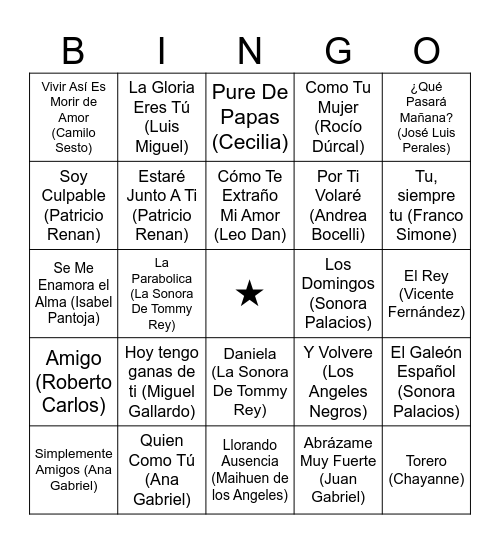 Penco Música 4 Bingo Card