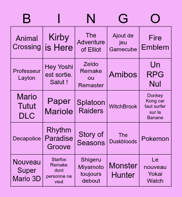 Nintendo Bingo of the Death Bingo Card