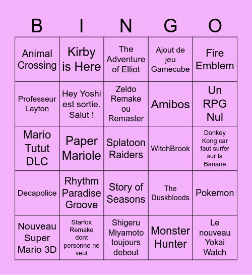 Nintendo Bingo of the Death Bingo Card