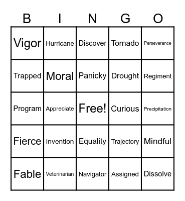 Vocabulary Bingo Card