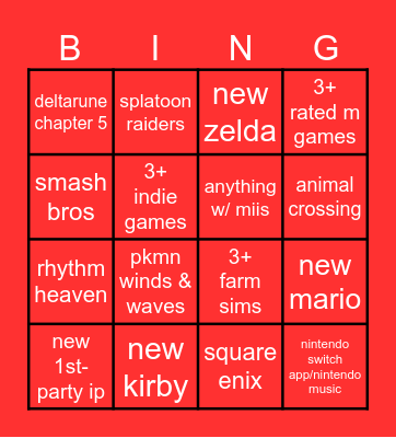 6/9/2026 nintendo direct Bingo Card