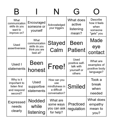 Communication Skills BINGO Card