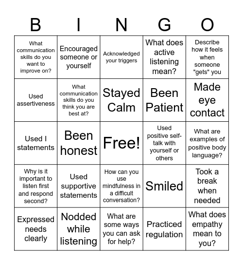 Communication Skills BINGO Card