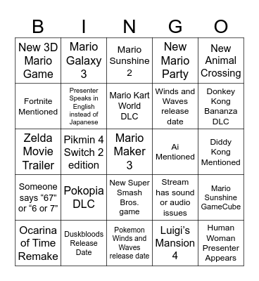 Nintendo Direct June 2026 Bingo Card