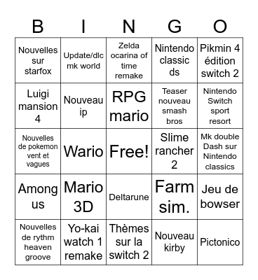 Prédiction nintendo direct Bingo Card