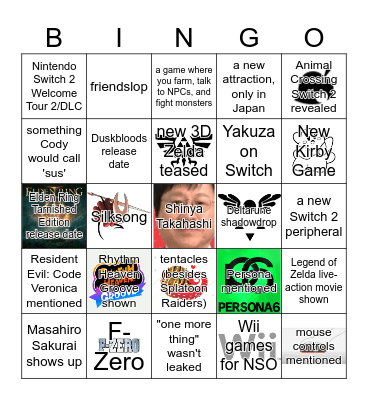 Nintendo Direct June 2026 Bingo Card