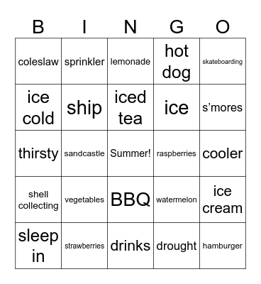 Summertime Bingo Card