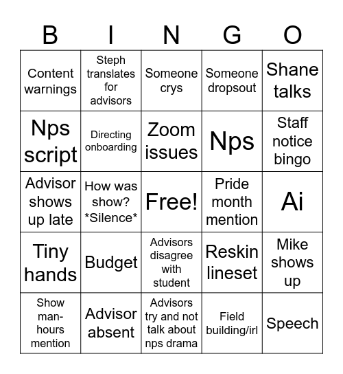 Untitled Bingo Card