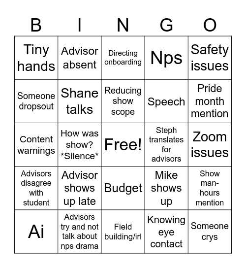 dt bingo (spring 25/26) Bingo Card