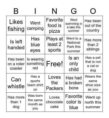 Get To Know You Bingo Card