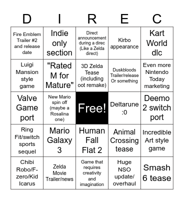 NINTENDO Bingo Card