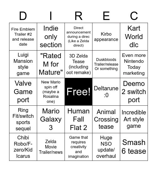 NINTENDO Bingo Card