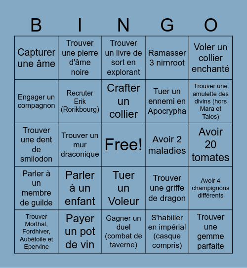 Skyrim Bingo Rando Bingo Card